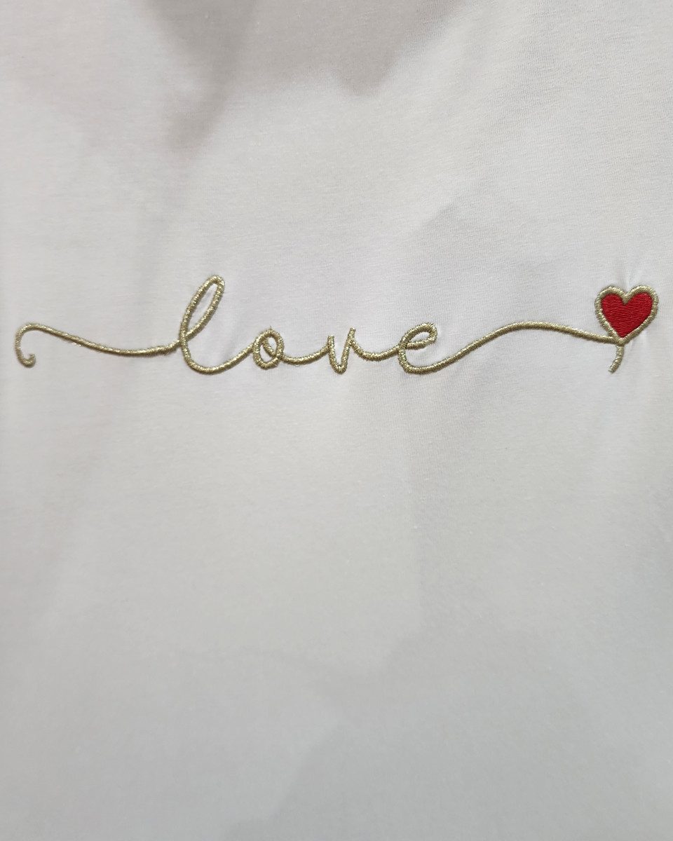 T-shirt femme blanc love doré coeur rouge