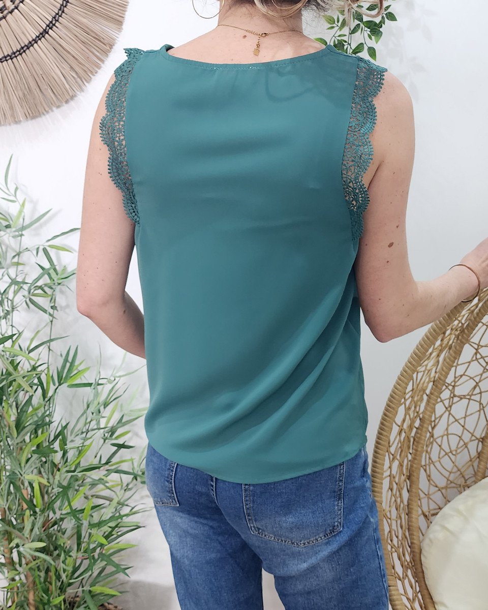 Top femme vert foncé dentelle Adrienne
