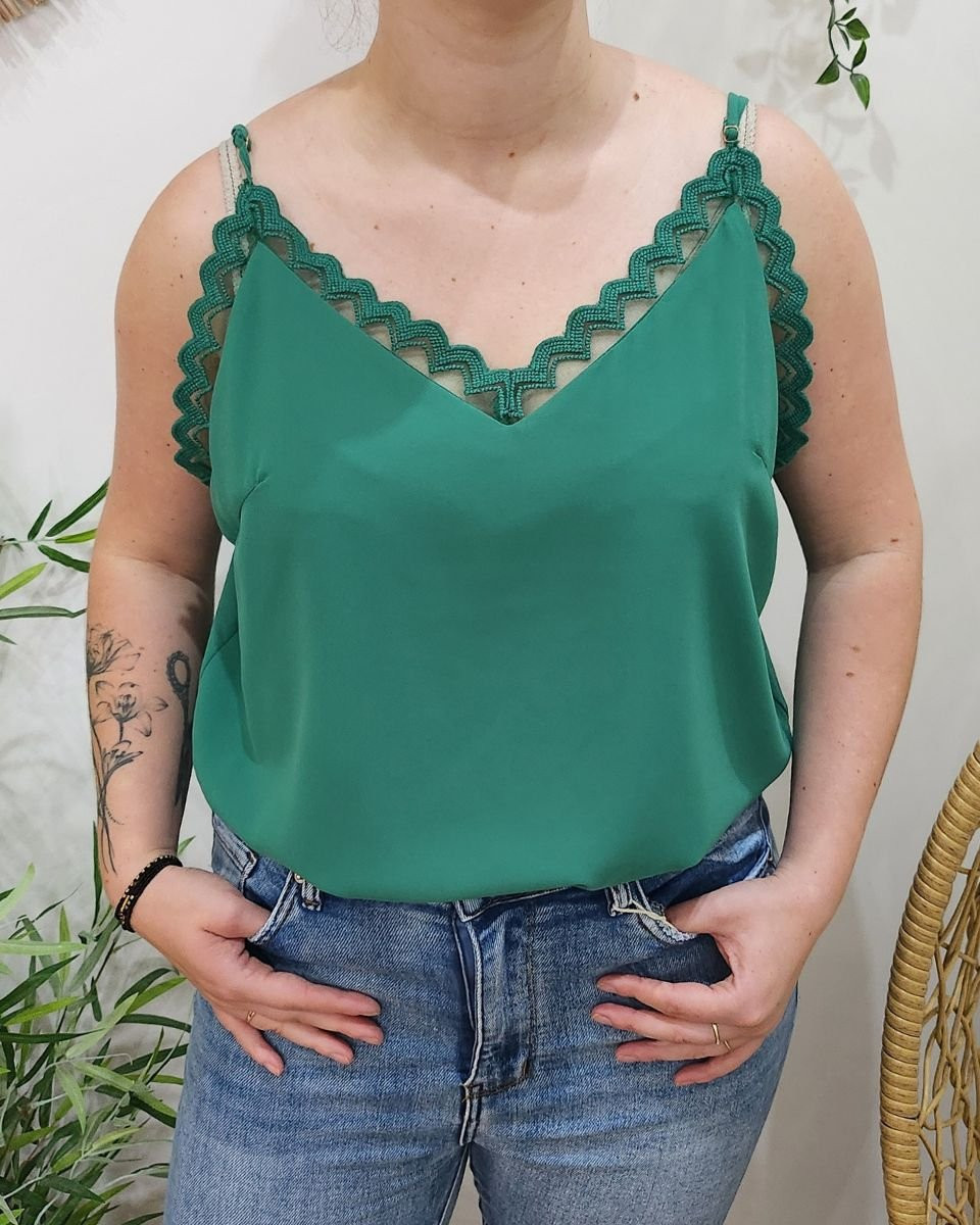 Top femme à bretelles grande taille vert Nicolette