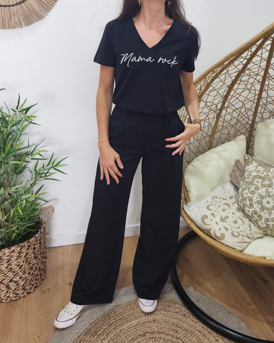 T-Shirt femme noir Mama rock blanc