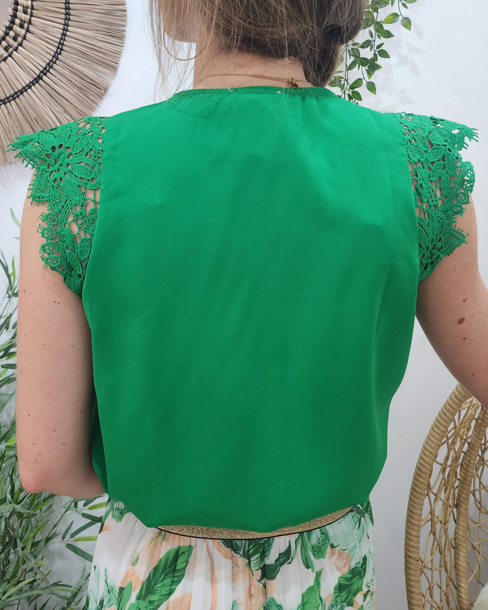 Top femme vert dentelle Noelline