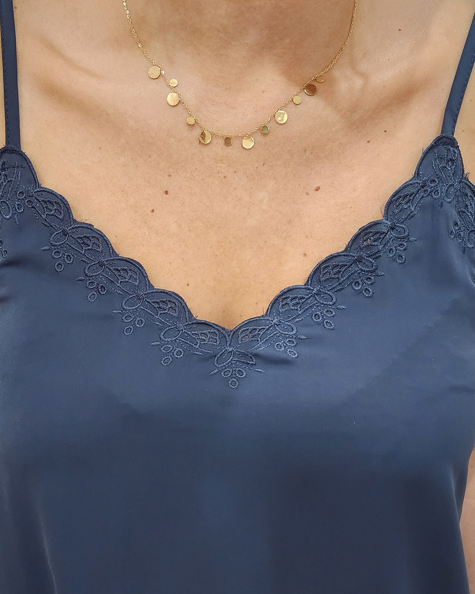 Top femme à bretelles bleu marine Isa