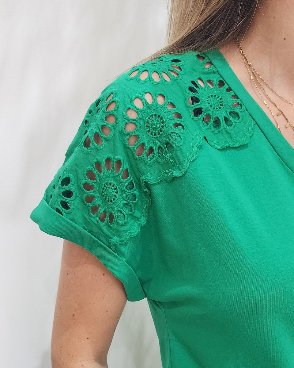 T-Shirt femme vert manche fleur Daphnée