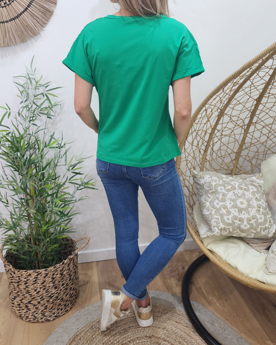 T-Shirt femme vert manche fleur Daphnée