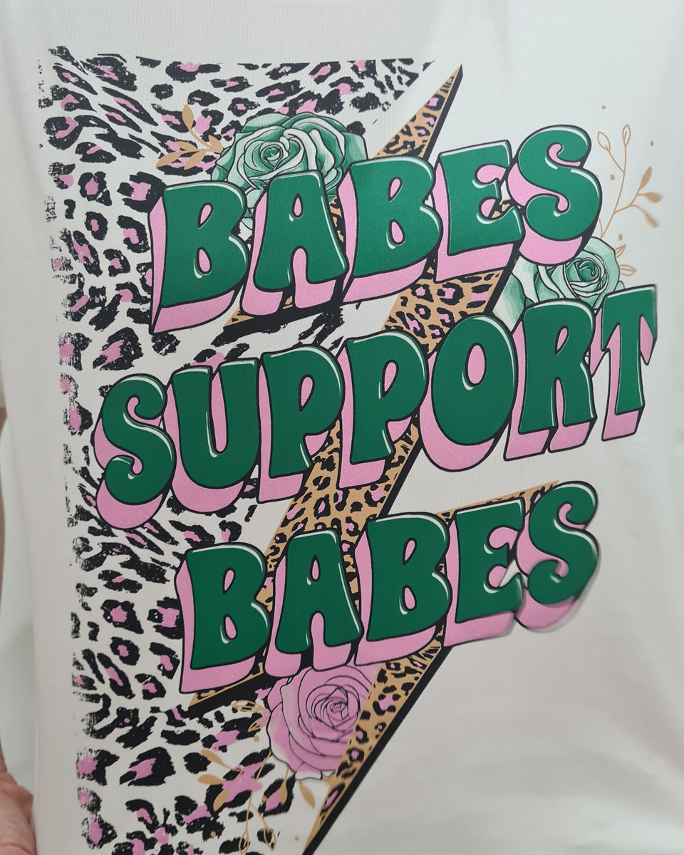 T-Shirt femme blanc Babes support babes vert rose