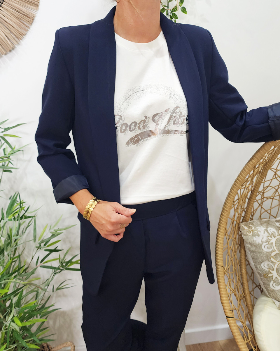 T-Shirt femme blanc Good vibes argent