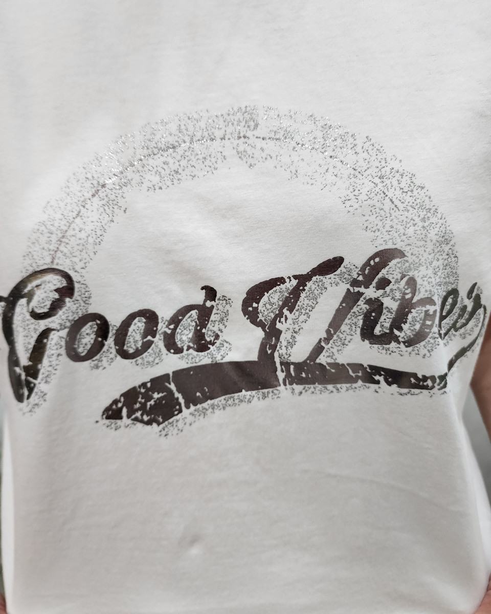 T-Shirt femme blanc Good vibes argent