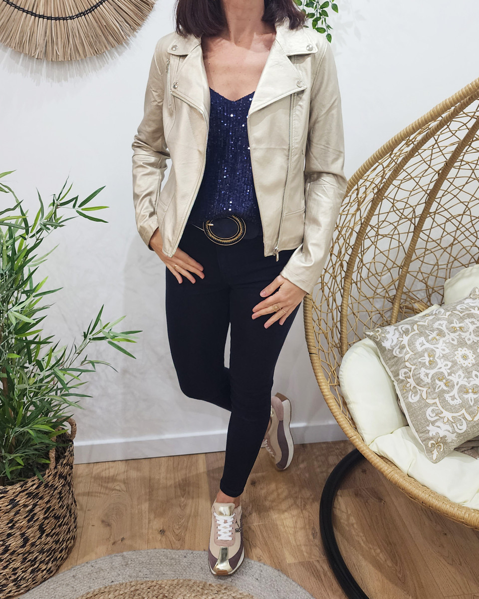 Top femme bleu marine à sequins