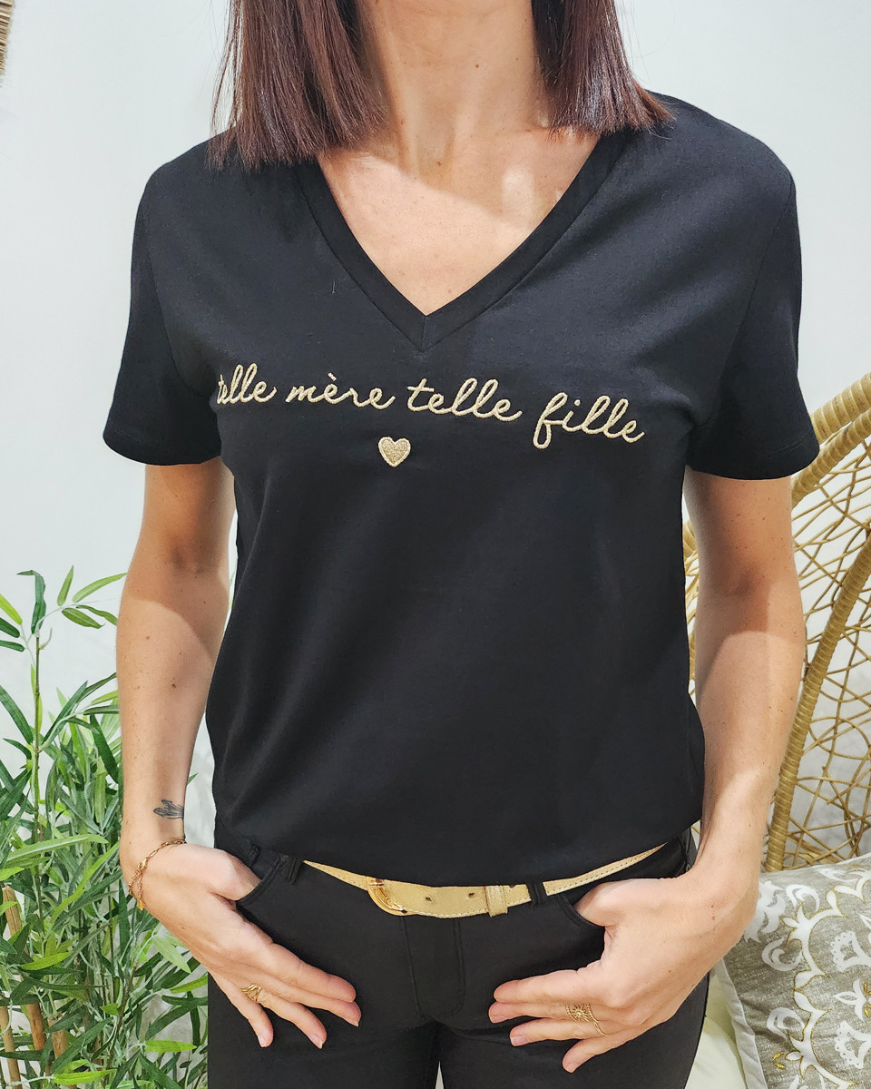 T-Shirt femme noir Telle mère telle fille doré