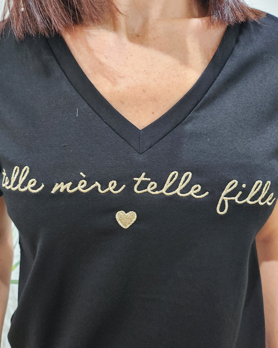 T-Shirt femme noir Telle mère telle fille doré