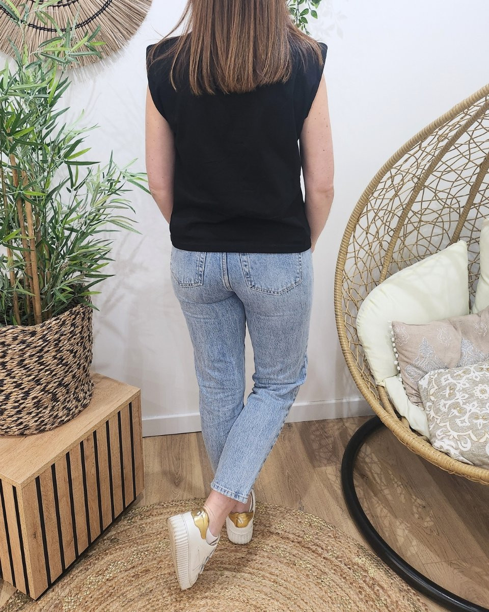 T-Shirt femme noir sans manches avec épaulettes