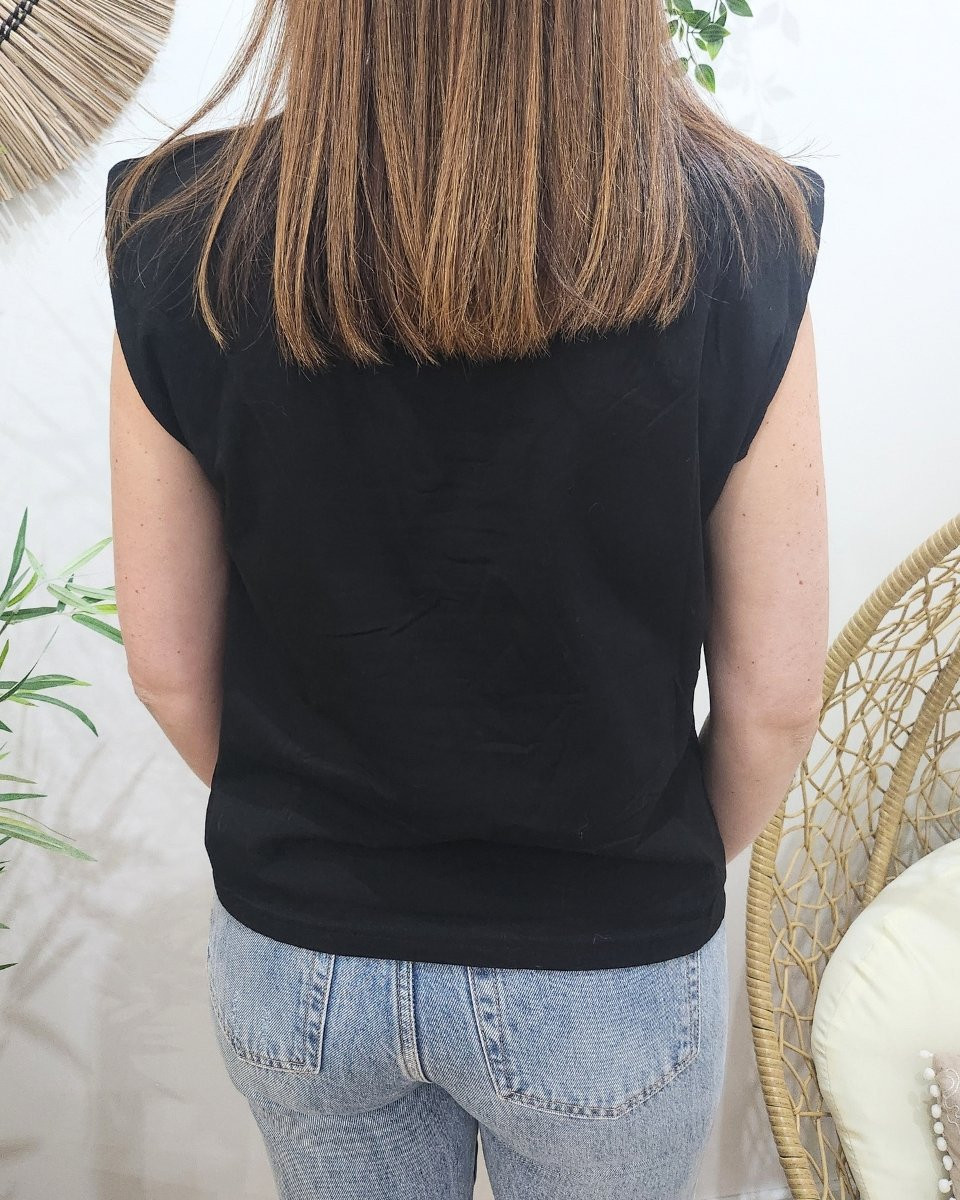 T-Shirt femme noir sans manches avec épaulettes