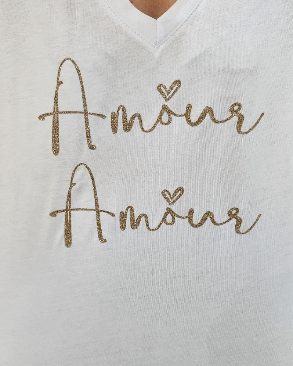 T-Shirt oversize femme blanc Amour Amour doré