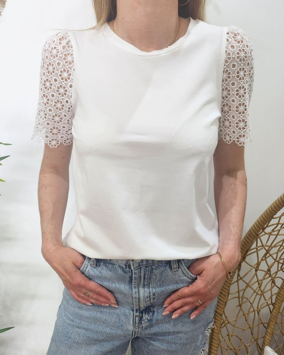 T-shirt femme banc manches brodées Léontine