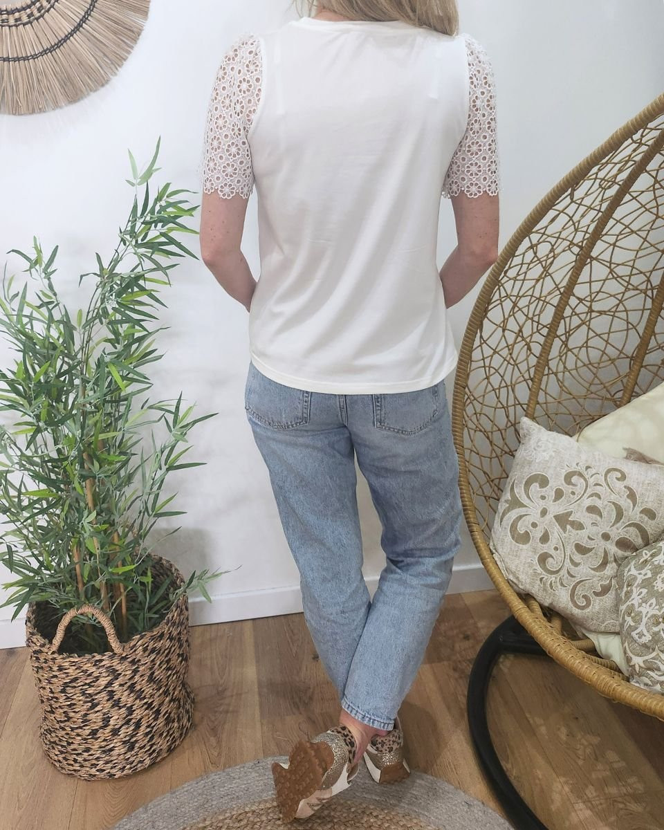 T-shirt femme banc manches brodées Léontine