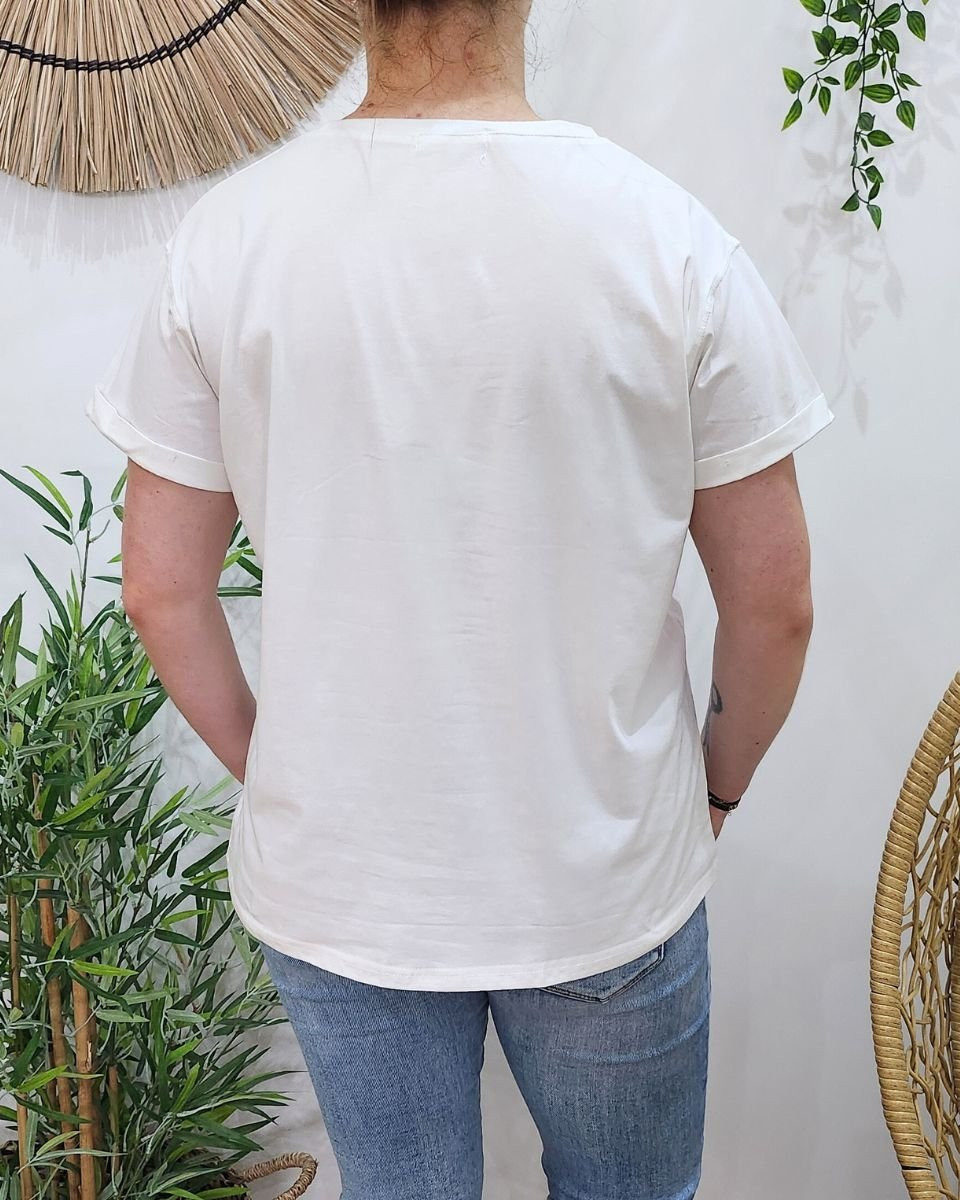 T-Shirt blanc broderie coeur dégradé marine