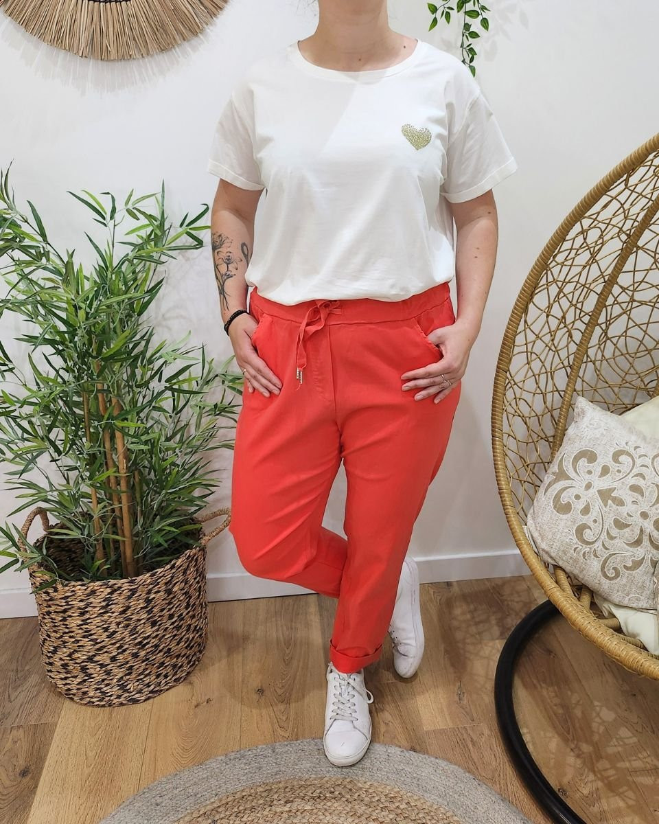 T-Shirt blanc broderie coeur dégradé doré