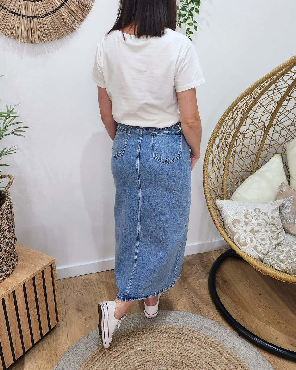 T-Shirt femme blanc broderie smile kaki