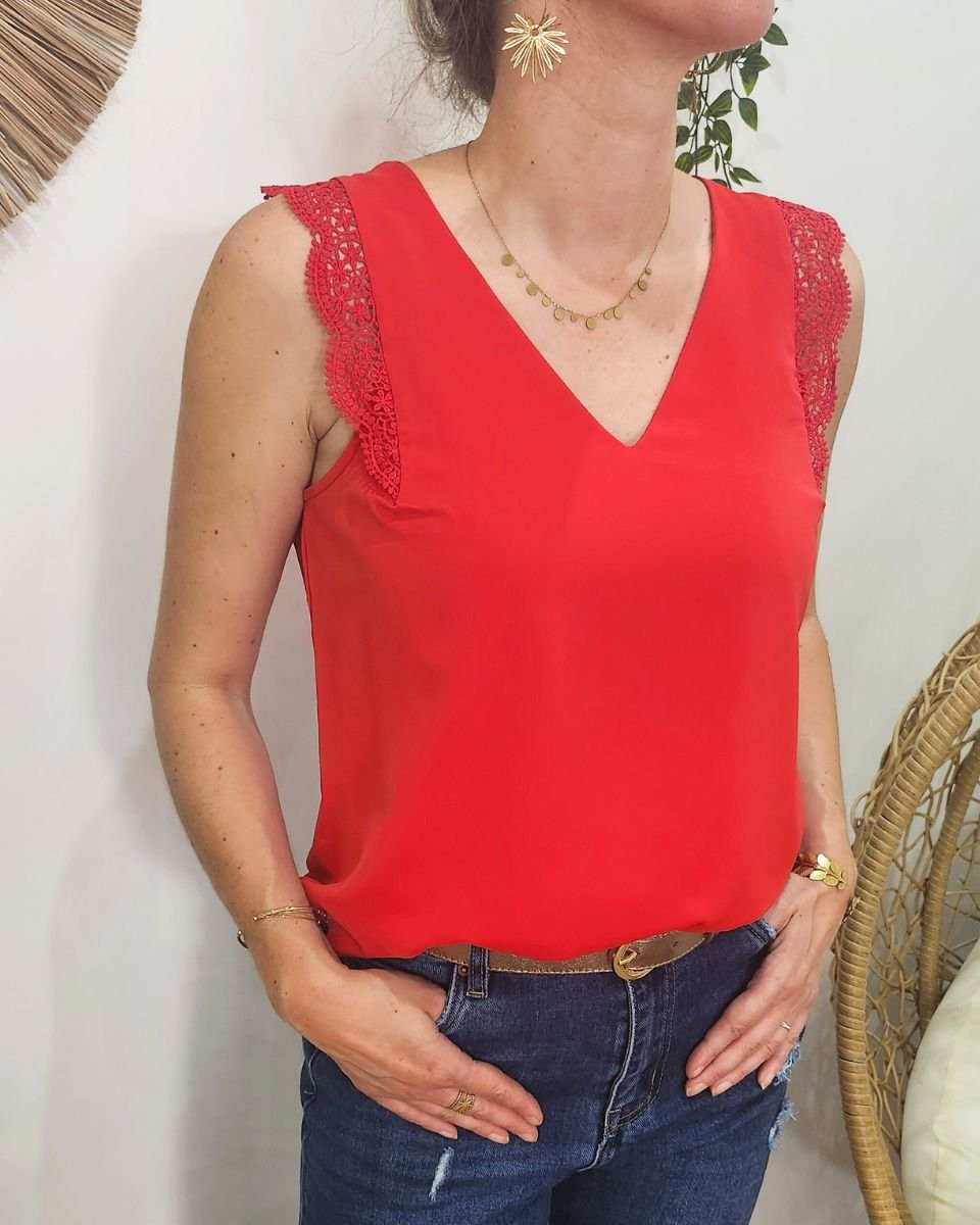 Top femme rouge dentelle Adrienne