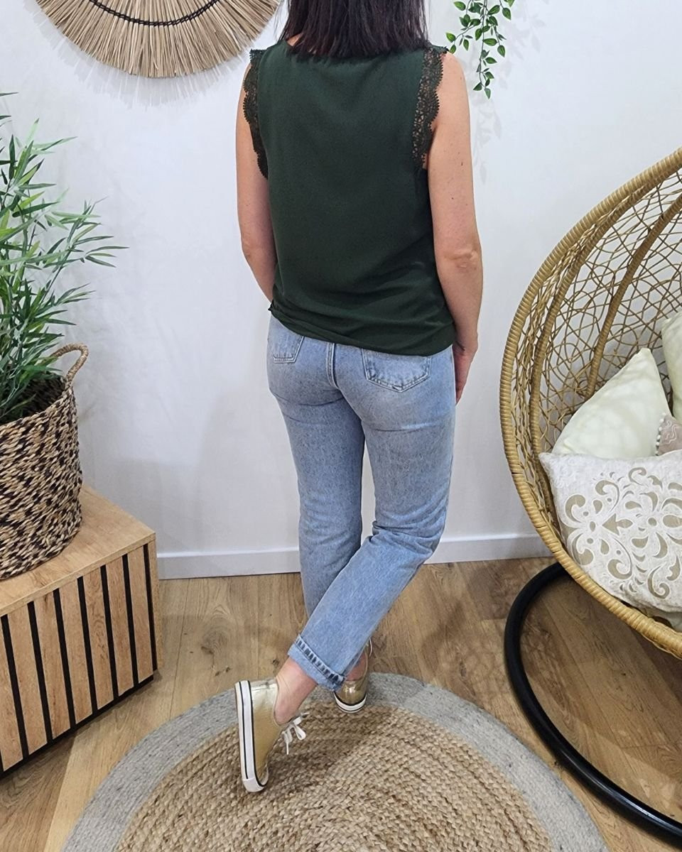 Top femme kaki dentelle Adrienne