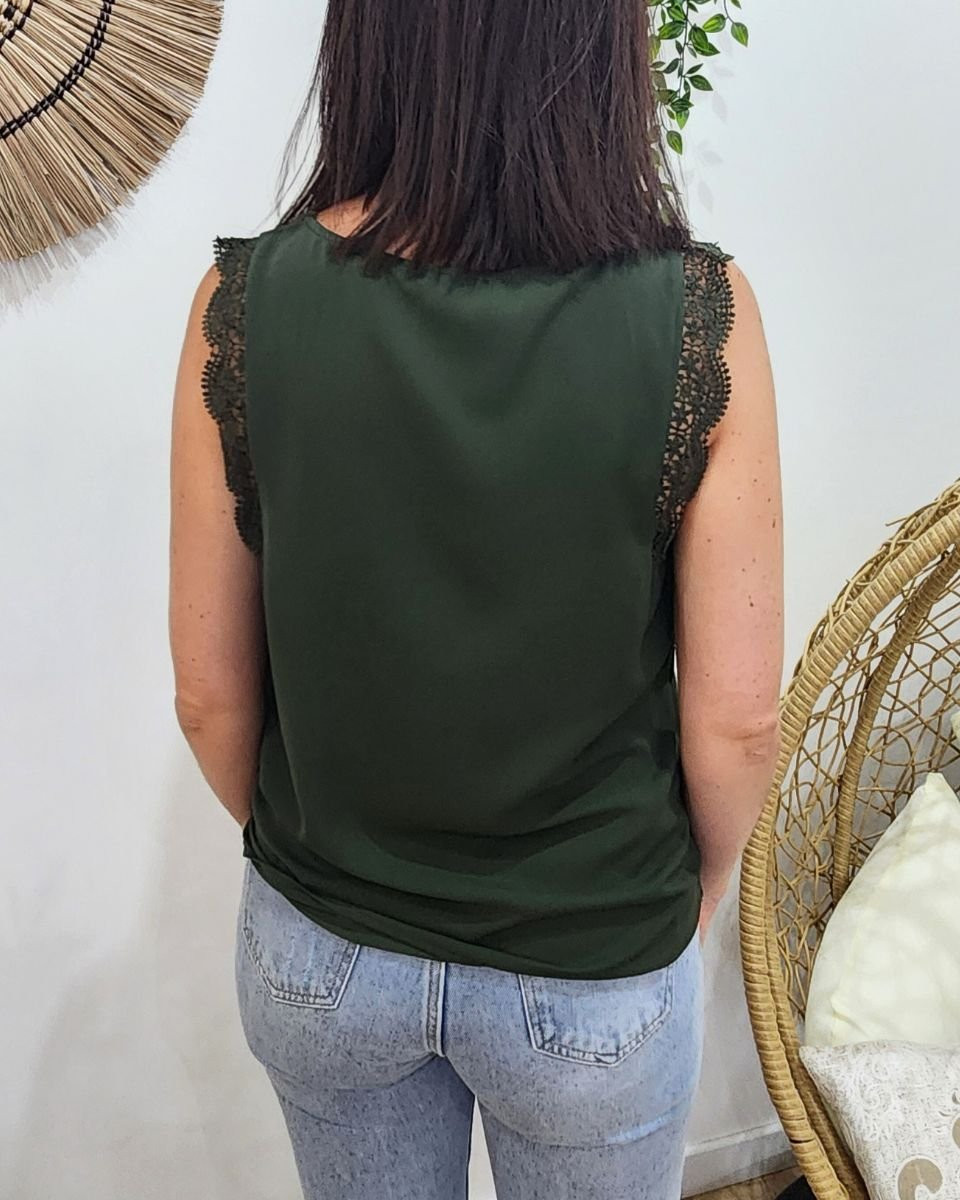 Top femme kaki dentelle Adrienne