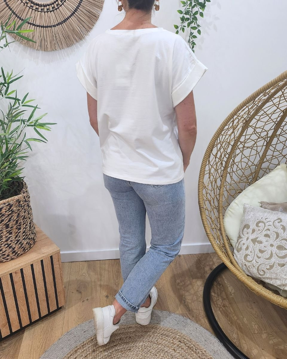 T-shirt femme blanc #selflove argent