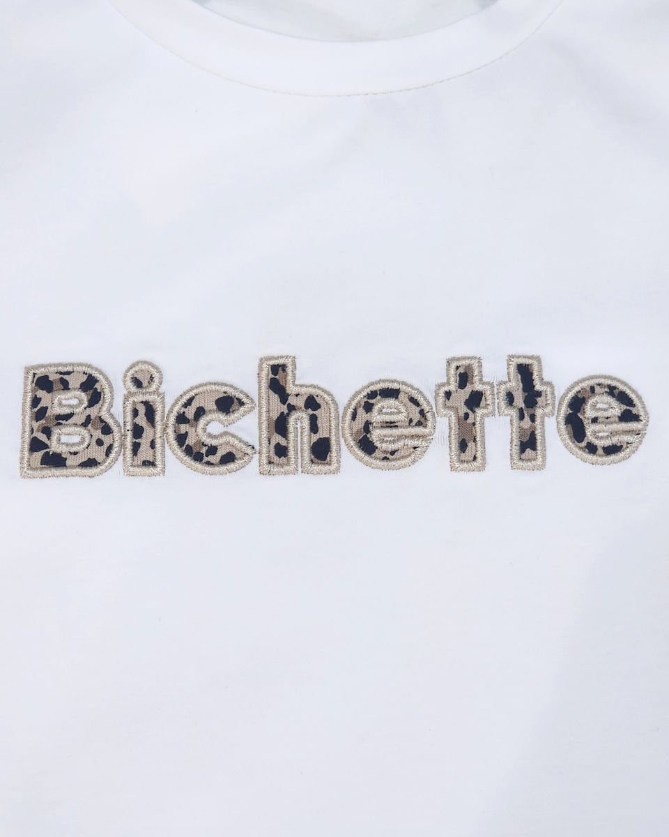 T-Shirt enfant ecru broderie bichette léopard