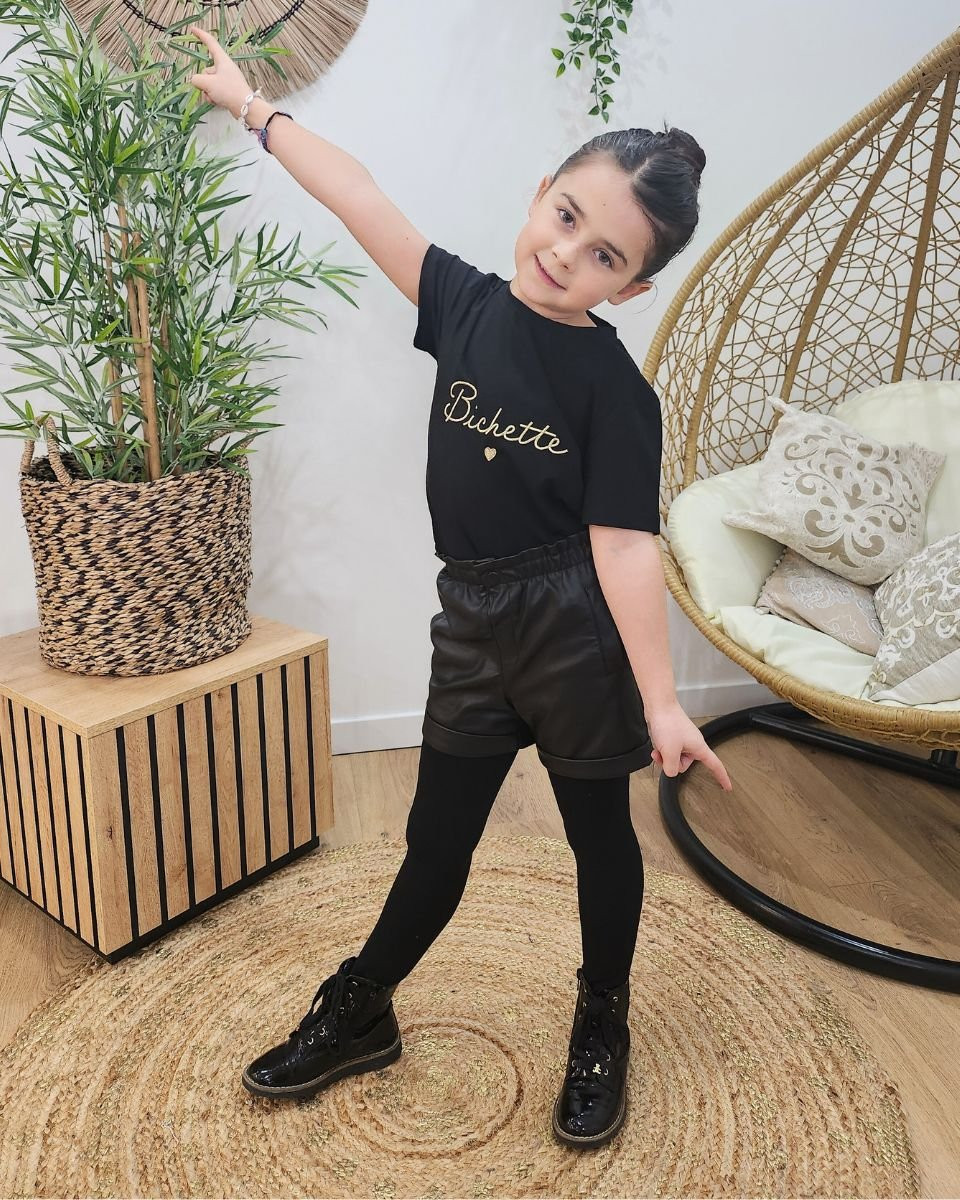 T-Shirt enfant noir broderie bichette dorée