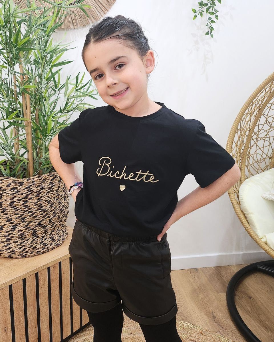 T-Shirt enfant noir broderie bichette dorée