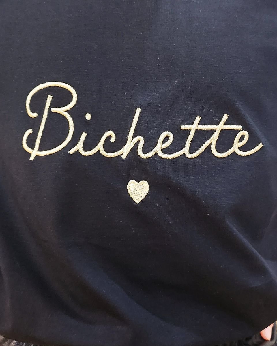 T-Shirt enfant noir broderie bichette dorée