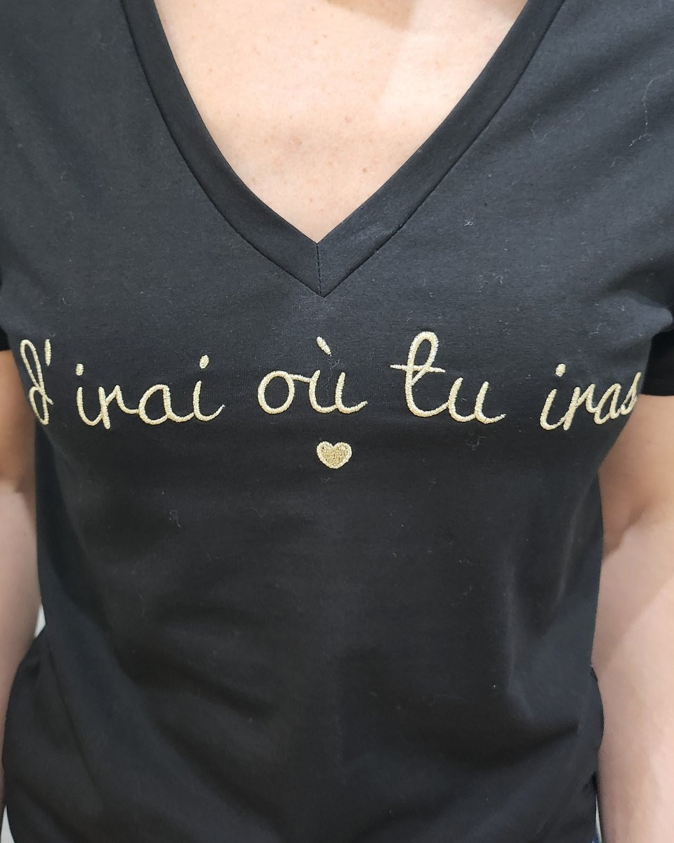 T-Shirt femme noir J'irai où tu iras doré