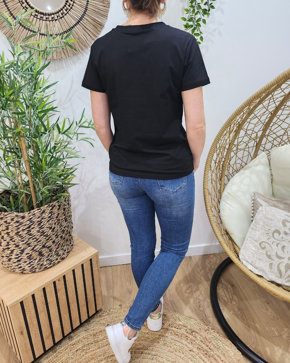 T-Shirt femme noir J'irai où tu iras doré