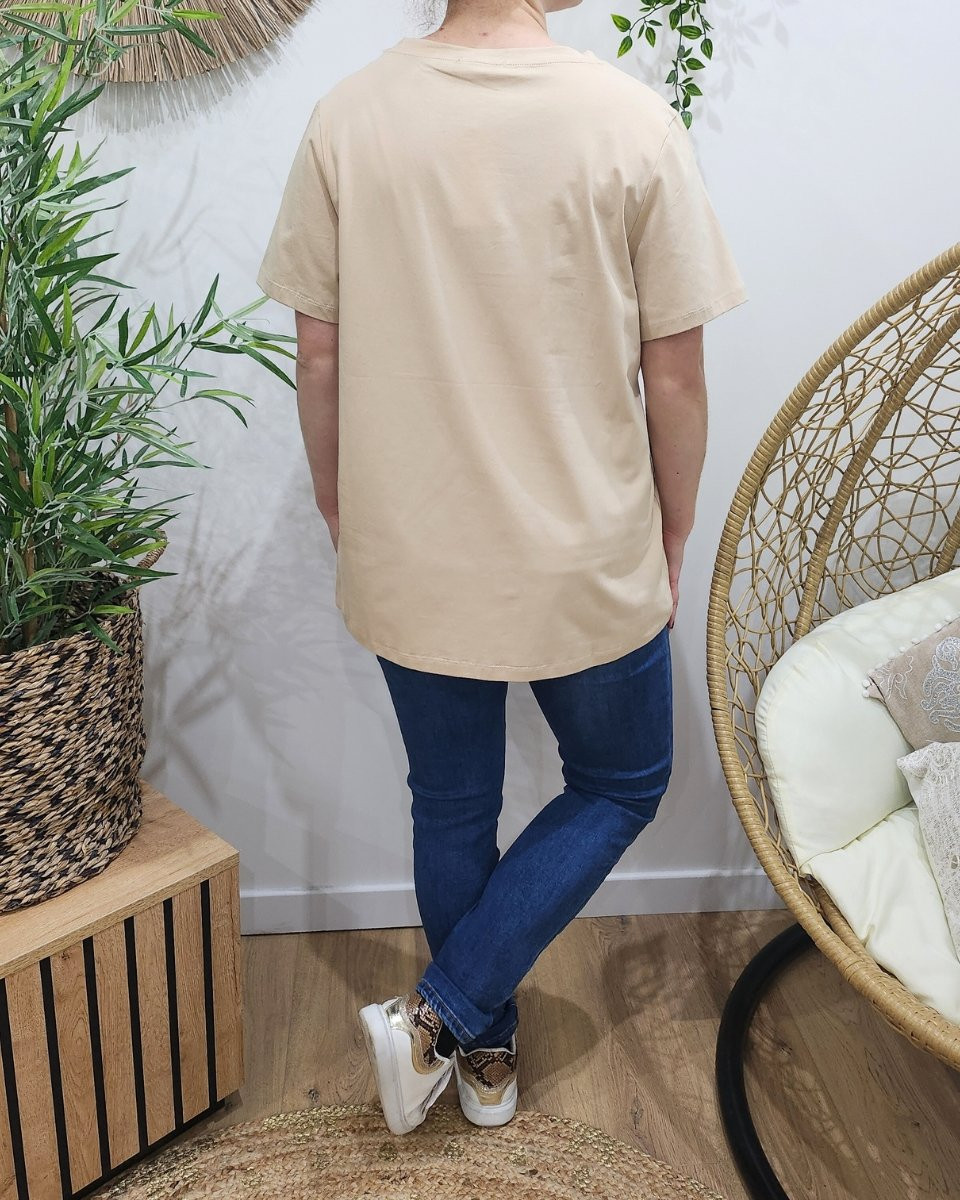 T-Shirt femme beige J'irai où tu iras doré