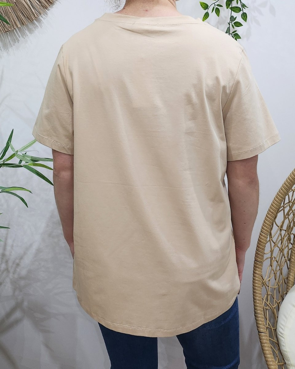 T-Shirt femme beige J'irai où tu iras doré