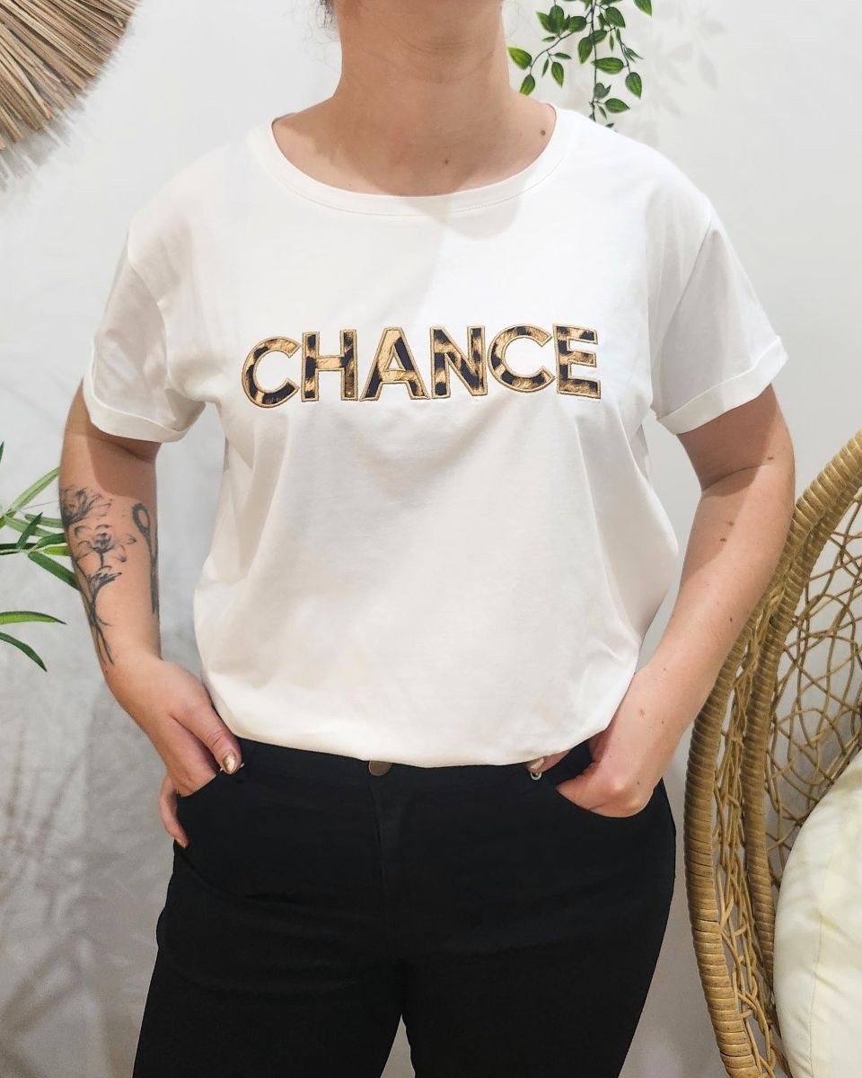 T-shirt femme broderie Chance léopard