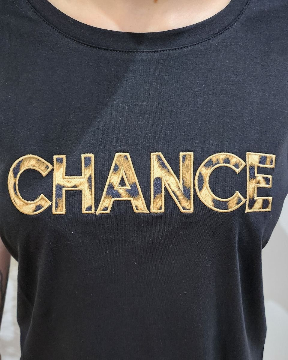 T-shirt noir femme broderie Chance léopard
