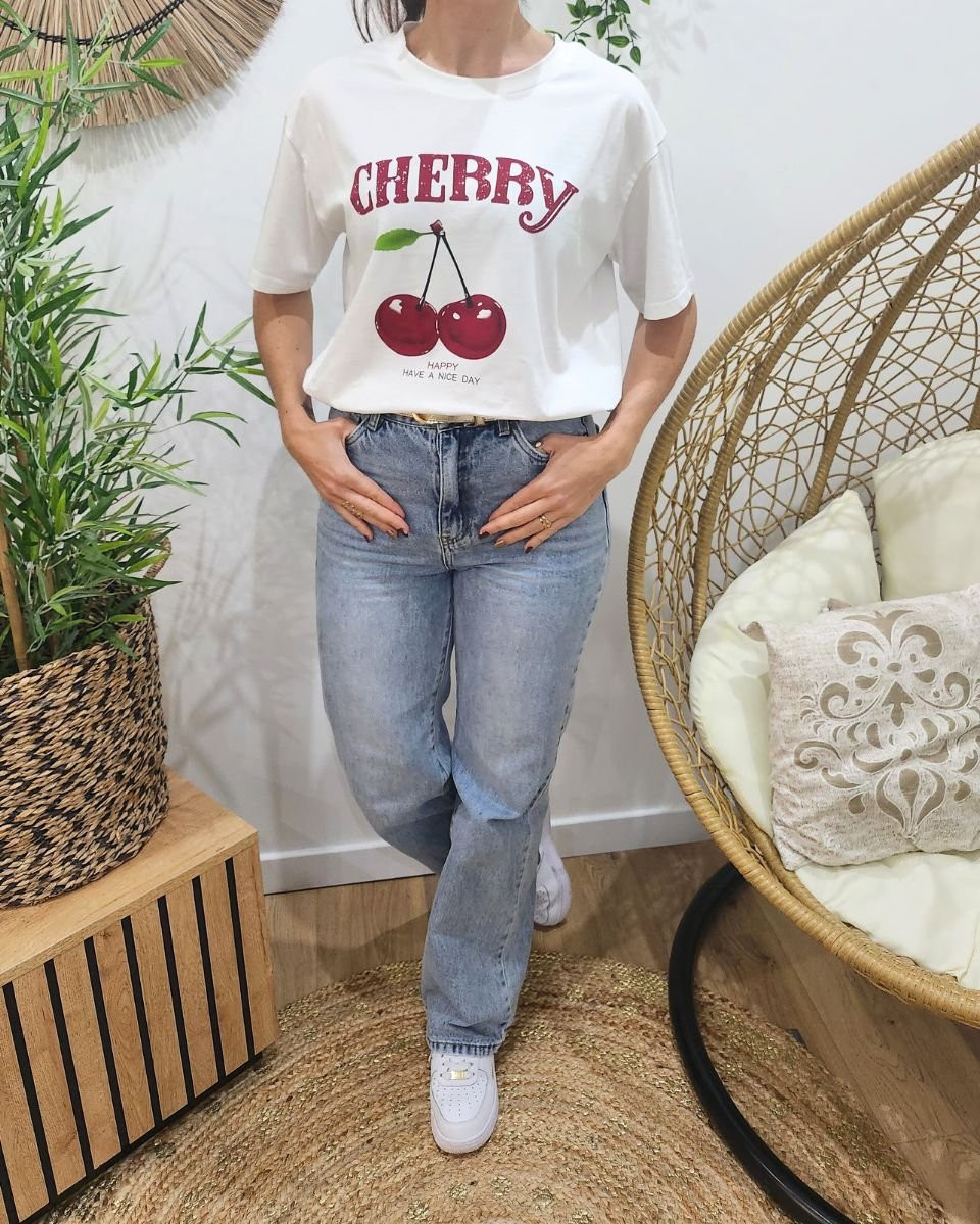 T-shirt blanc femme Cherry