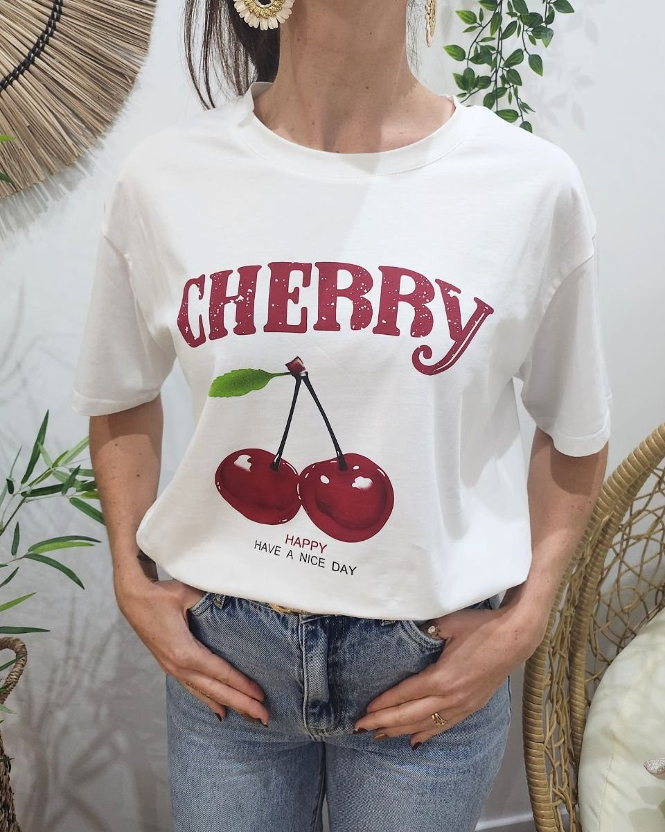 T-shirt blanc femme Cherry