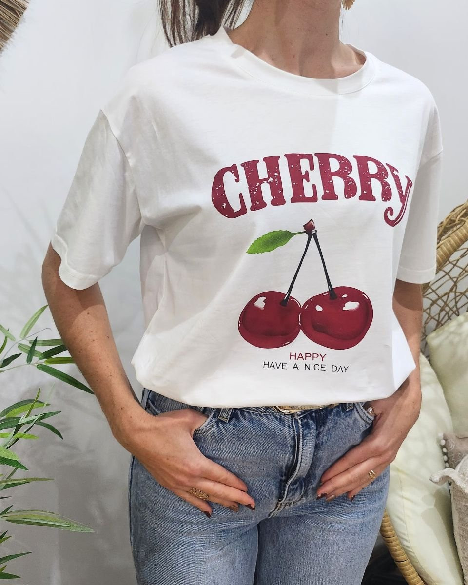 T-shirt blanc femme Cherry