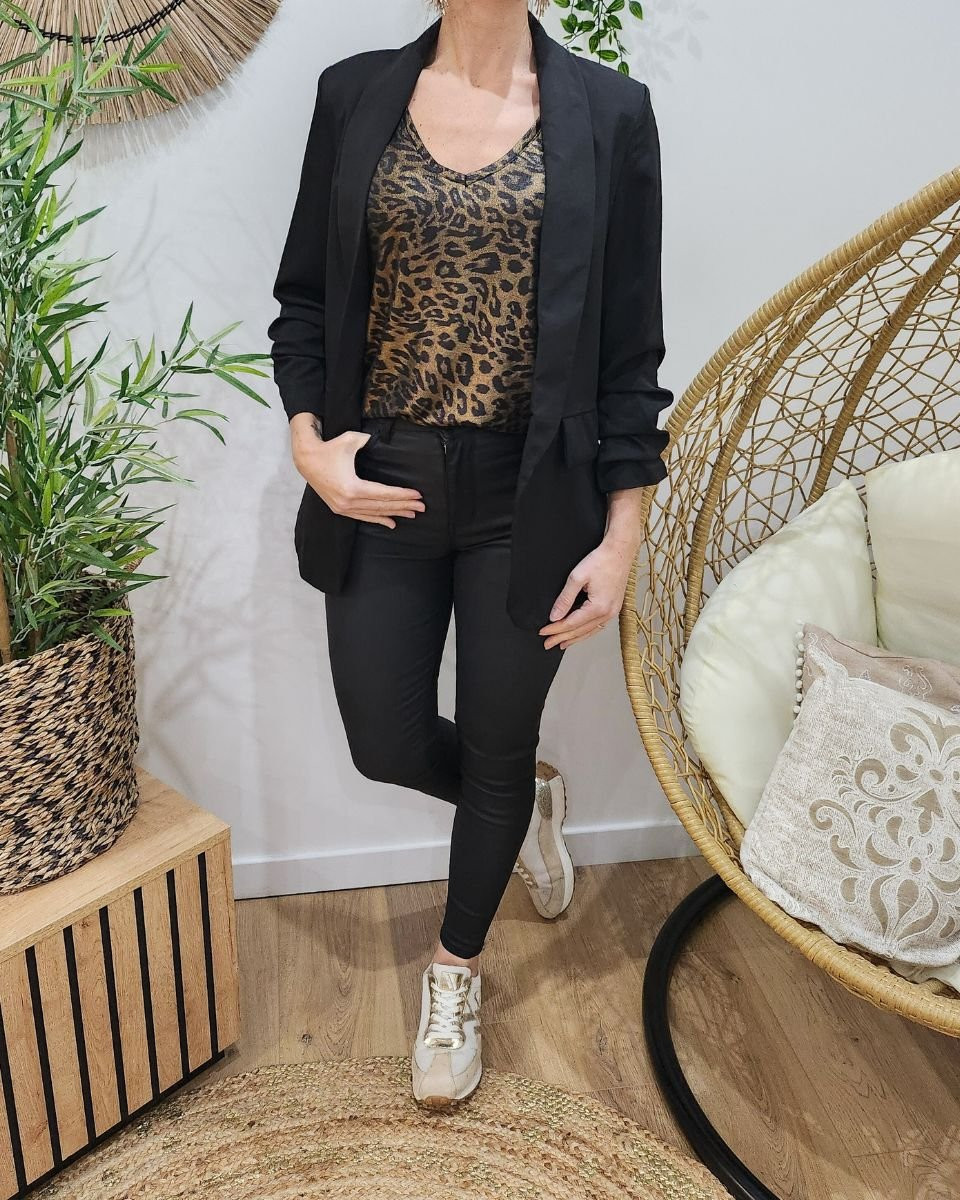 T-shirt femme métallisé léopard cuivré