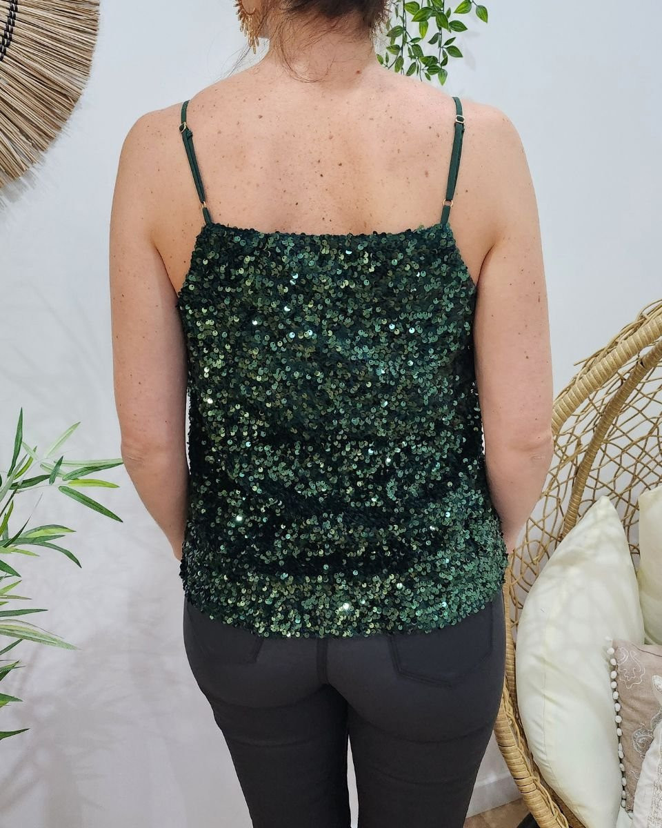 Top femme à sequins verts Amal