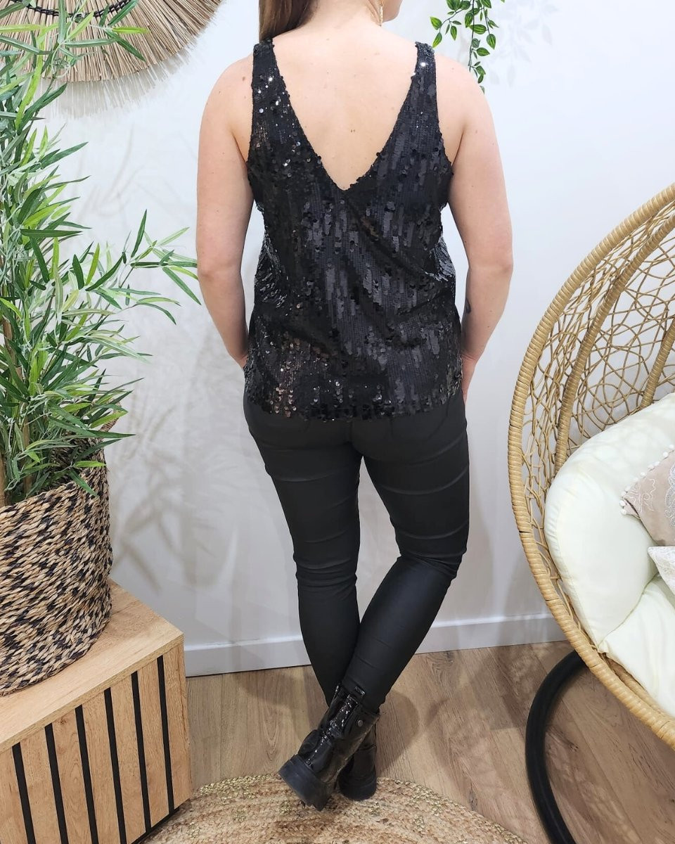 Top femme noir à sequins Cassiane