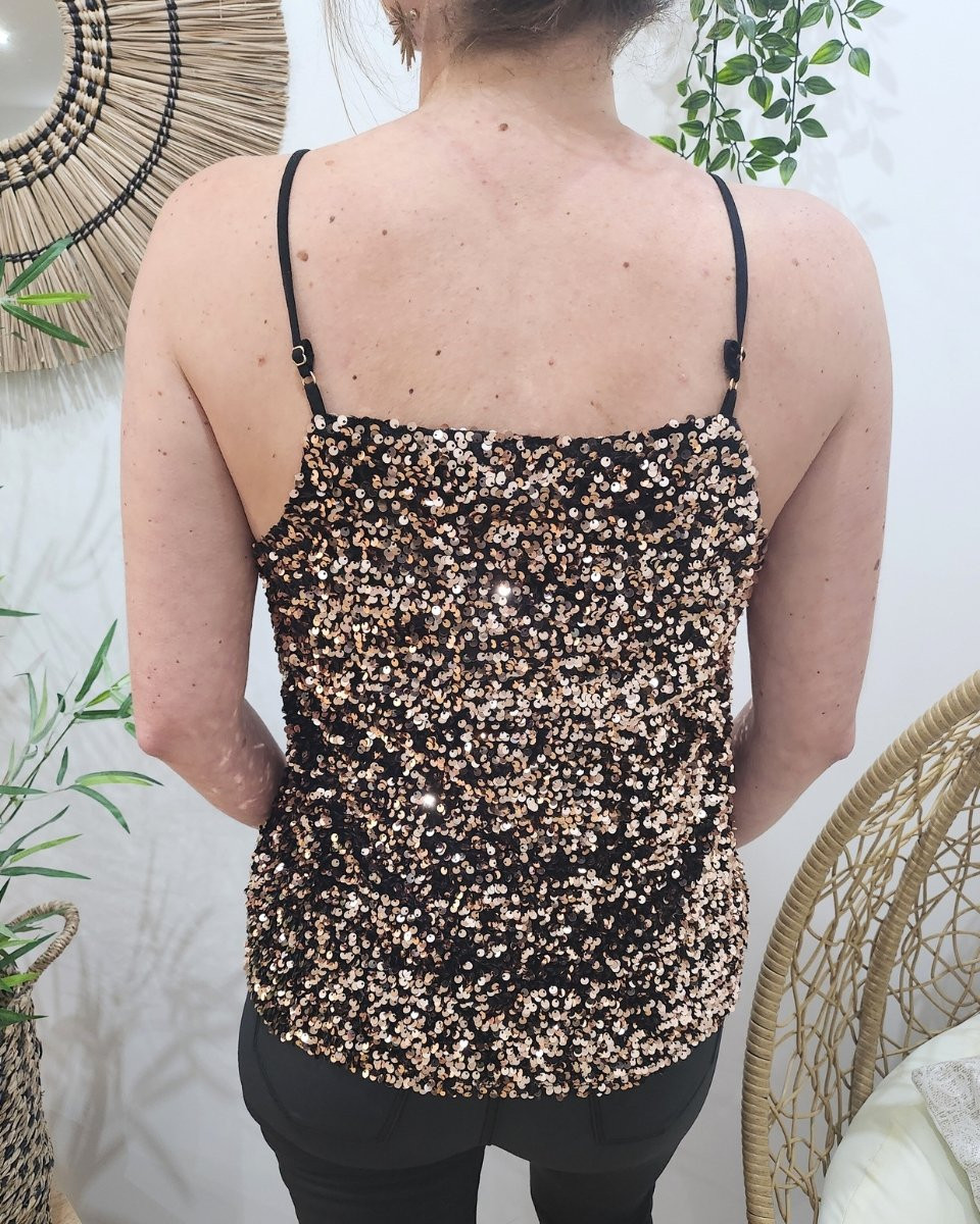 Top femme à sequins cuivrés Amal