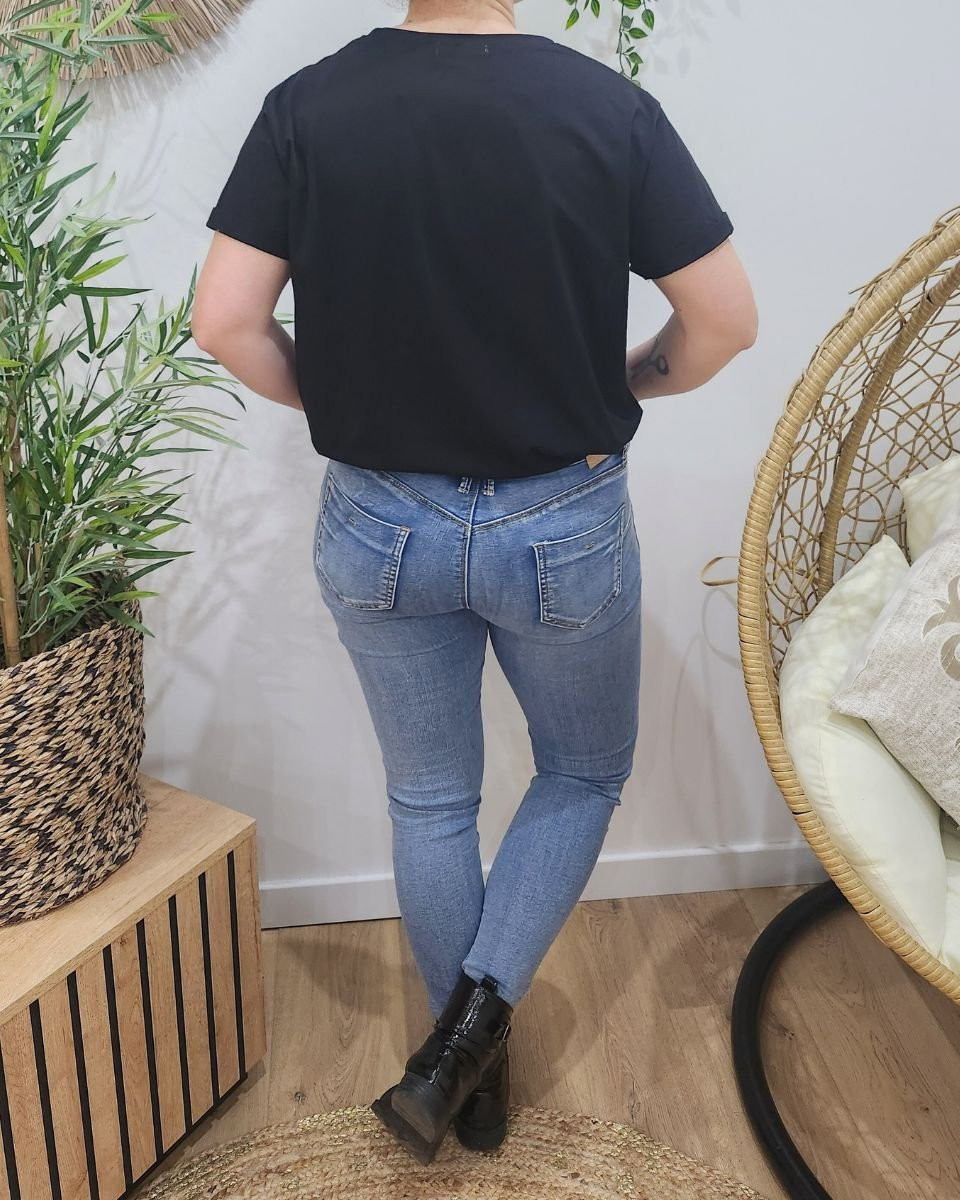 T-Shirt noir broderie coeur dégradé doré