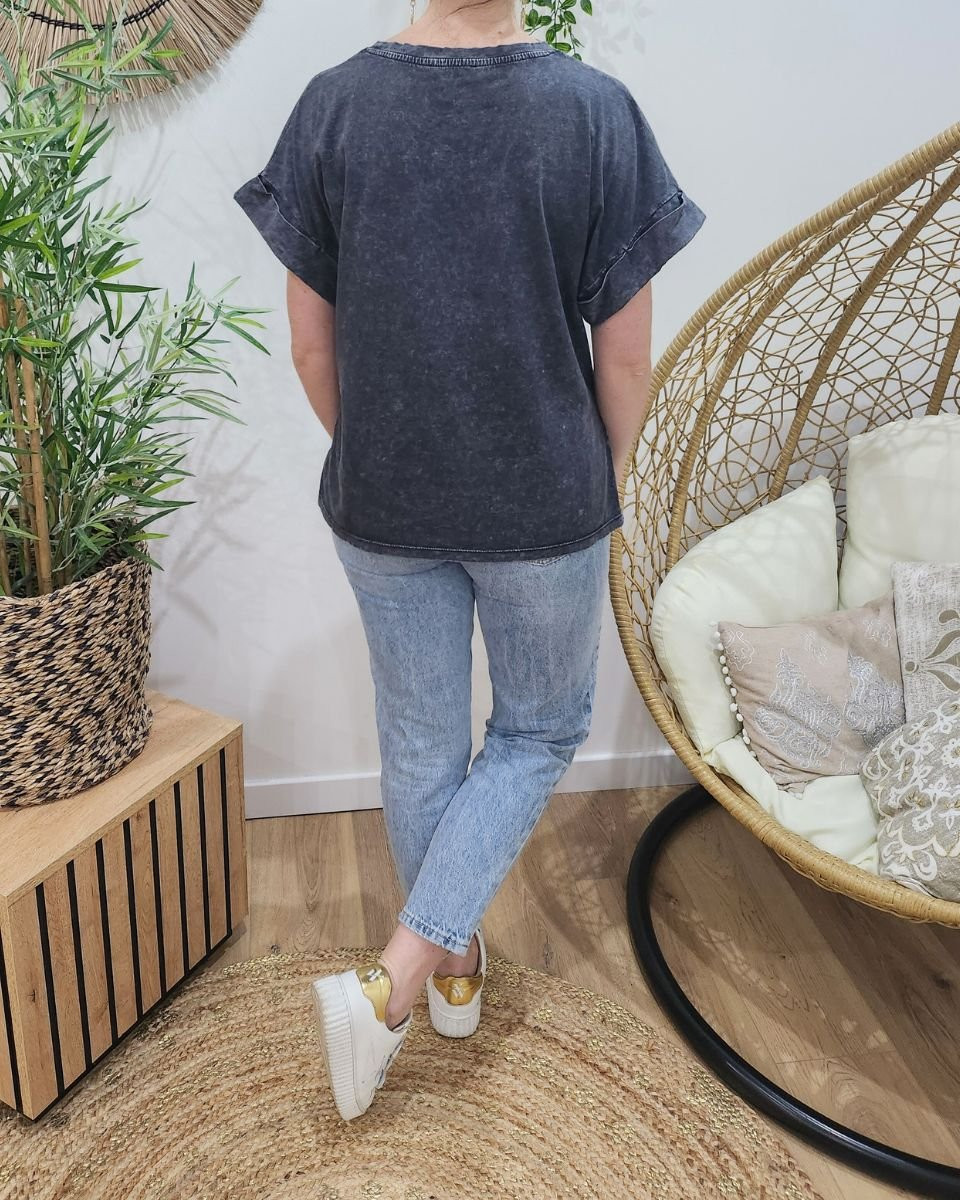 T-shirt femme gris délavé Coffee