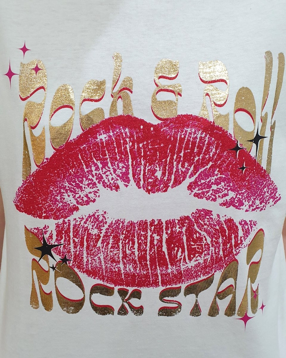 T-shirt femme blanc lips Rock & Roll