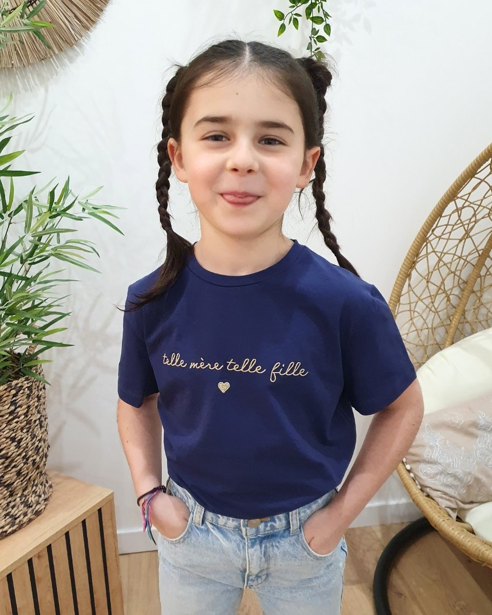 T-Shirt enfant marine Telle mère telle fille doré