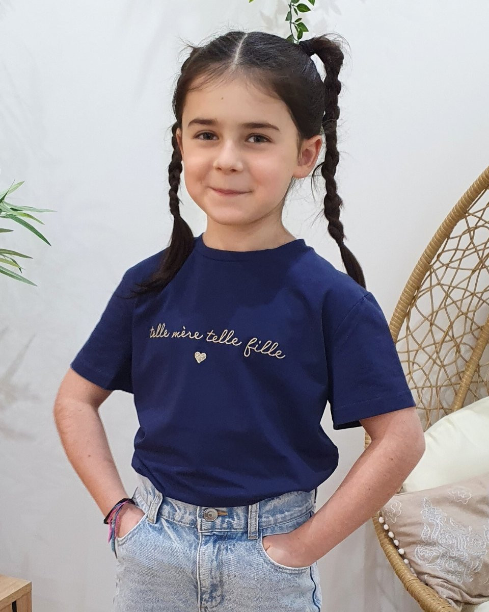 T-Shirt enfant marine Telle mère telle fille doré
