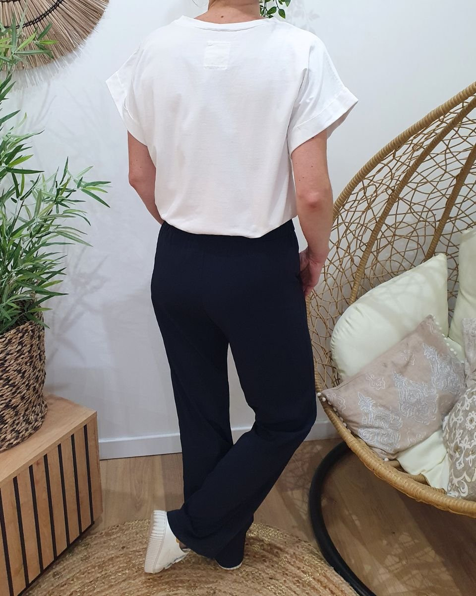 Pantalon femme fluide uni bleu marine Nellie