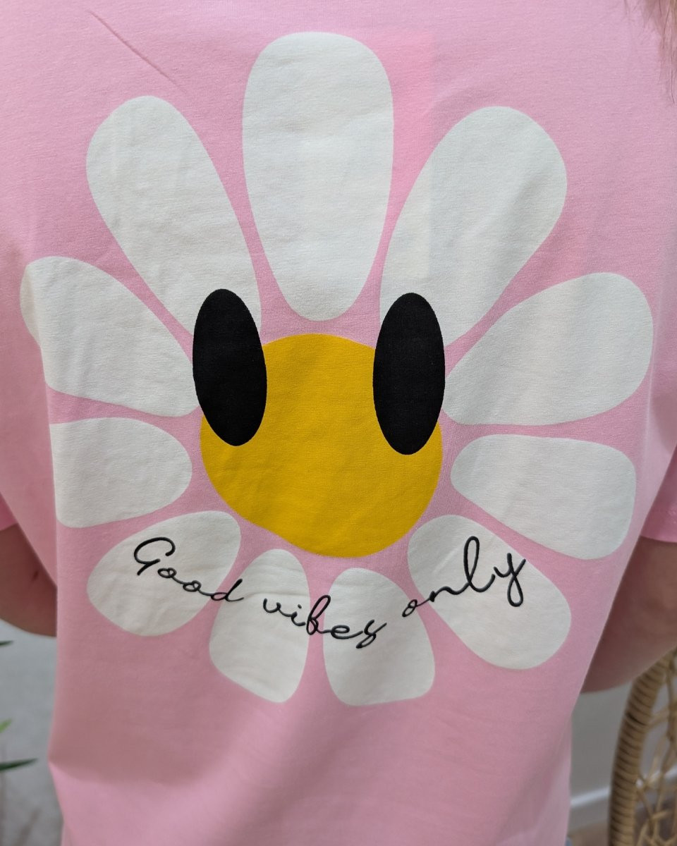 T-Shirt femme rose fleurs good vibes Only